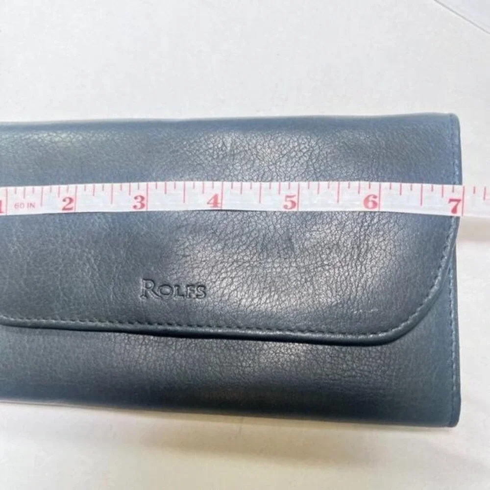 Vintage Rolfs‎ Black Leather Checkbook Wallet Card Slots Coin Pocket Pen Holder